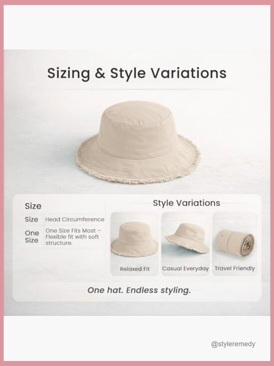 Frayed Edge Bucket Hat – Soft Washed Cotton, Raw Brim, Foldable main image 2